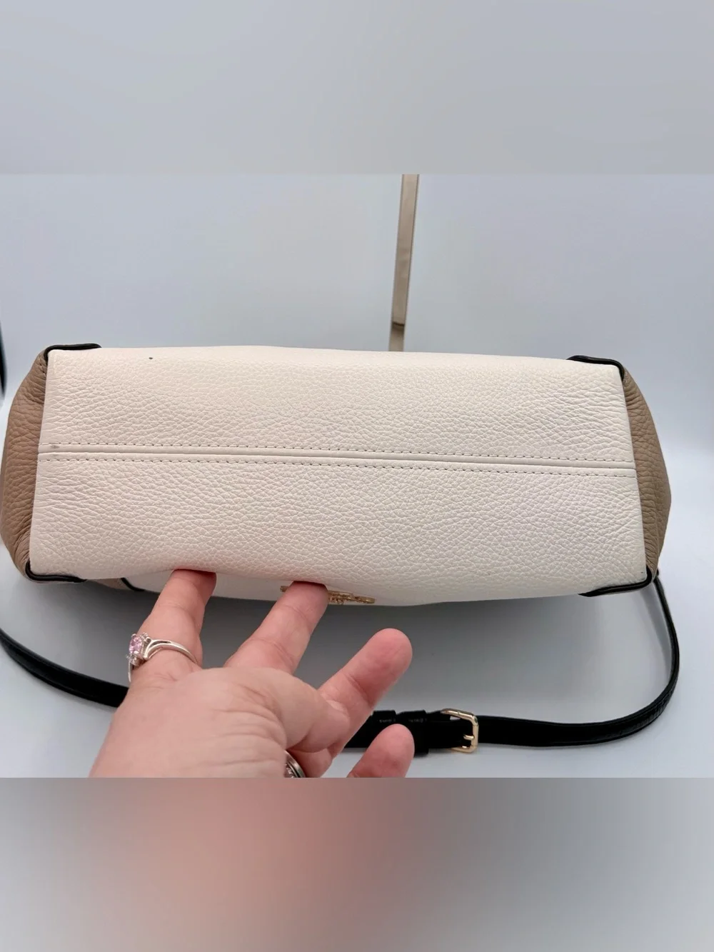 Coach Kacey Colorblock Leather Satchel Crossbody Chalk Grey Birch Black C6841‎
